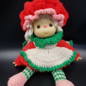 Crochet Doll 70s Retro Handmade Girl Christmas Gift Vtg Cottage Bedroom Decor